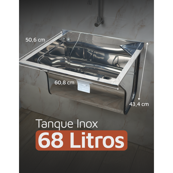 Tanque Inox 68 Litros Fixar na Parede 608x506x434 Solo